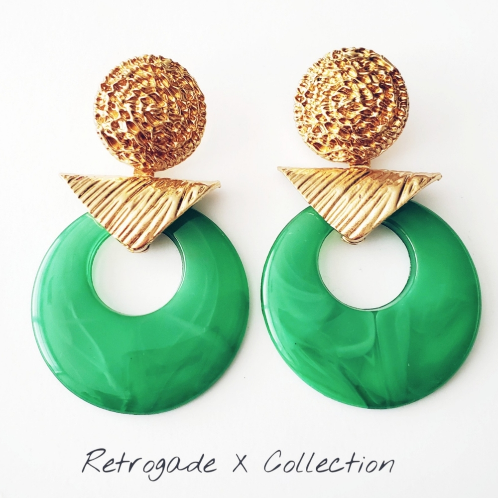 Large Gold & Shamrock Green Statement Earrings